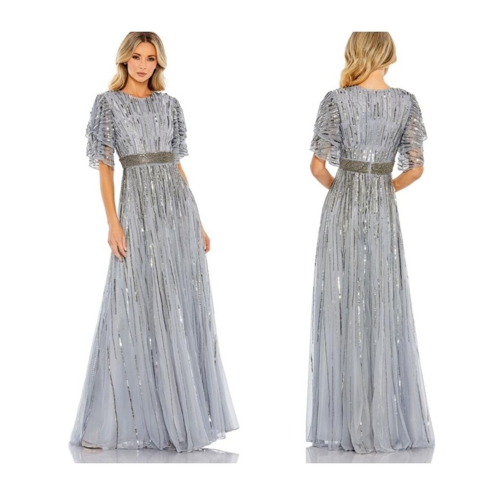 Mac Duggal Silver Sequin Maxi Dress - Picture 1 of 8